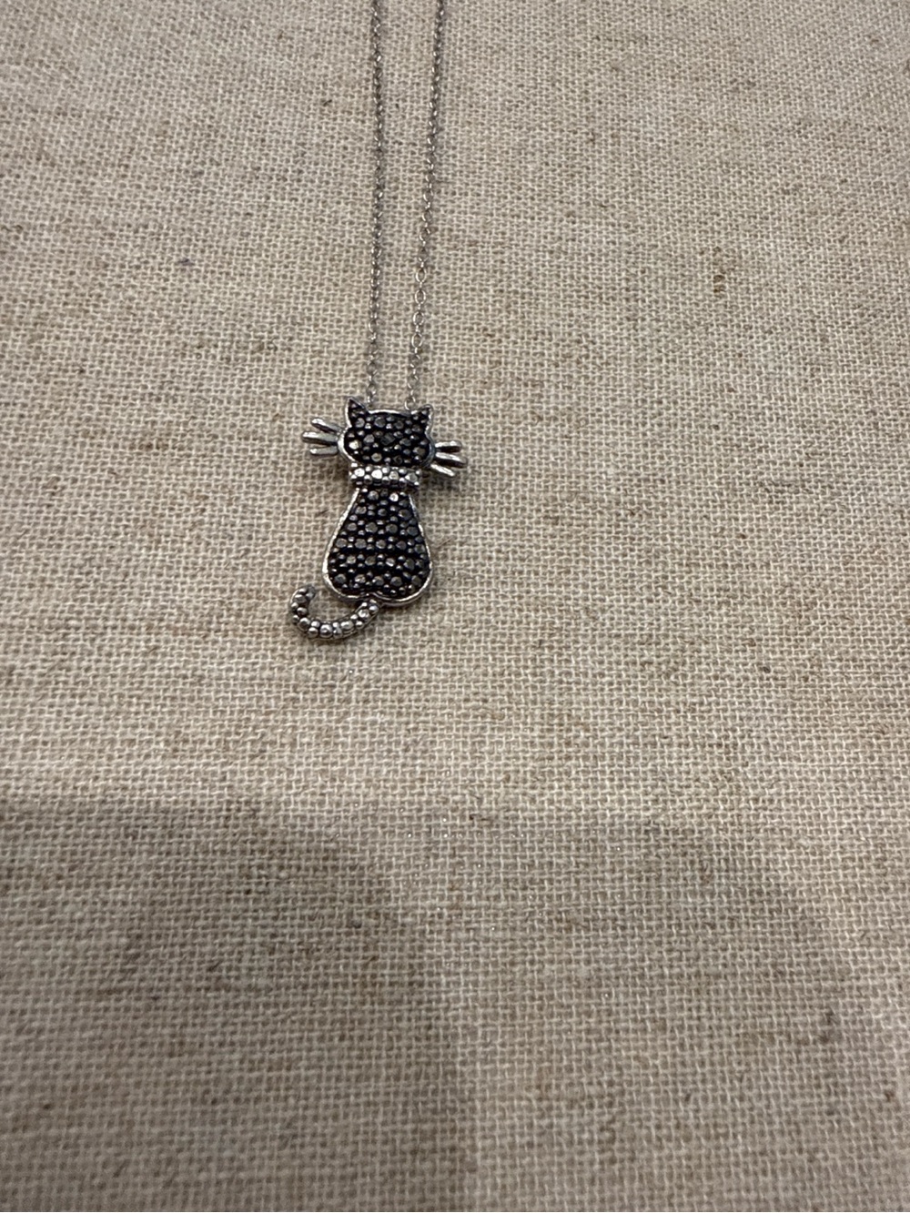 Sterling Silver Black Marcasite Cat Pendant Necklace 925 Thailand